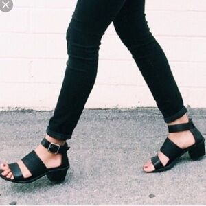 Madewell Black Warren Sandal Heels - Embossed Leather